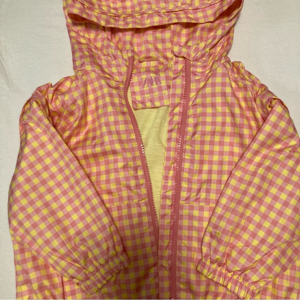 Zara Kids Pink and Yellow Plaid Raincoat